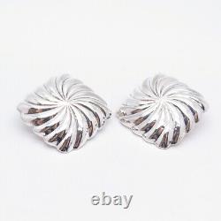 925 Sterling Silver Vintage Italy Ribbed Hollow Clip On Earrings