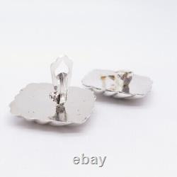 925 Sterling Silver Vintage Italy Ribbed Hollow Clip On Earrings