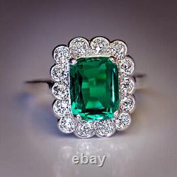 Alluring Retro Wedding Ring Vintage Jewelry 6.97CT Emerald & Round CZ Stone