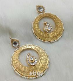Antique Gold Tone Chand Bali Kundan Earrings Bridal Jewelry Statement Earring US