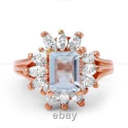 Aquamarine Diamond Engagement Vintage Wedding Ring 14k Yellow Gold Fine Jewelry