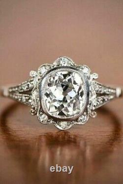 Art Deco Cushion Cut 3.40 Ct Diamond Vintage Wedding Ring 925 Sterling Silver