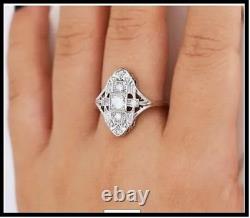 Art Deco Vintage Wedding Ring 1.70CT Round Lab Created 14K White Gold Plated