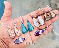 Assorted Gemstone Handmade Bezel Earrings For Women Jewelry Wholesale Lot