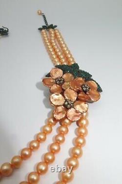 Champagne Freshwater Pearl Bridal Necklace, Vintage Art Deco, Wedding Jewelry