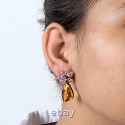 Citrine 925 Sterling Silver Flower Earring Jewelry Stud Earrings Gift For HER