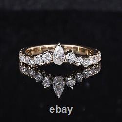Crown Shape Curved Center Pear with Round Moissanite 10KGold Bridal Ring Jewelry
