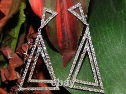 Double Triangle Women Drop/Dangle Earrings With 3.78CT White Round In 935 Silver