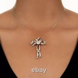 Edwardian Bow Vintage Pendant 14K White Gold Plated 2.60 Ct Lab Created Diamond