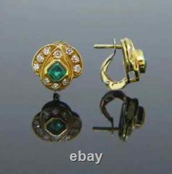 Emerald Diamond 14k Yellow Gold Wedding Stud Earrings GIGJ Certificate Natural
