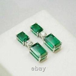 Emerald Lab Created Emerald & Diamond Drop Dangle Earring 14K White Gold Plated