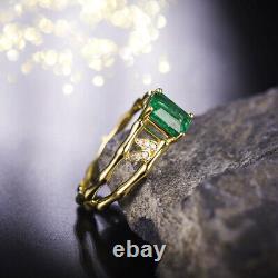 Fancy Jewelry Vintage Natural Emerald & Diamonds Wedding Ring 14K Yellow Gold