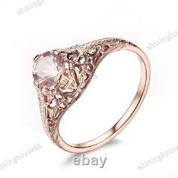 Fine Jewelry Morganite 5.5mm Round Vintage Gemstone Wedding Ring 18k Rose Gold