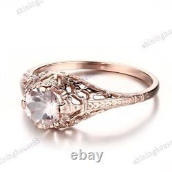 Fine Jewelry Morganite 5.5mm Round Vintage Gemstone Wedding Ring 18k Rose Gold