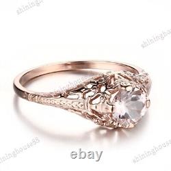 Fine Jewelry Morganite 5.5mm Round Vintage Gemstone Wedding Ring 18k Rose Gold