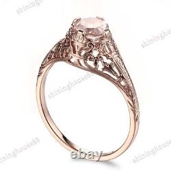 Fine Jewelry Morganite 5.5mm Round Vintage Gemstone Wedding Ring 18k Rose Gold