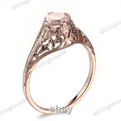 Fine Jewelry Morganite 5.5mm Round Vintage Gemstone Wedding Ring 18k Rose Gold