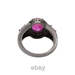 Flawless Bright Ruby & Diamond 925 Sterling Silver Ring Vintage Wedding Jewelry