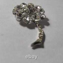 Floral Daisy Brooch Clear Rhinestones Glamour Bridal Jewelry Collectible Vintage