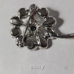 Floral Daisy Brooch Clear Rhinestones Glamour Bridal Jewelry Collectible Vintage