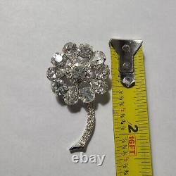 Floral Daisy Brooch Clear Rhinestones Glamour Bridal Jewelry Collectible Vintage