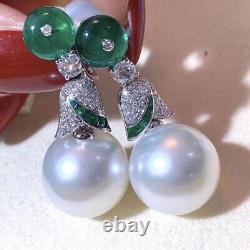 Gorgeous 10-11mm South Sea Round White Pearl Dangle Earring 925s