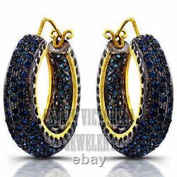 Gorgeous Vintage Pave Blue Sapphire Studded Silver Wedding Hoops Earring Jewelry