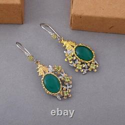 Green Onyx 925 Sterling Silver Bee Earring Jewelry Dangle Drop Earrings For WIFE