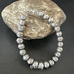 Handmade Stamped Navajo Pearls 8mm Beads 8 Sterling Silver Bracelet 17446