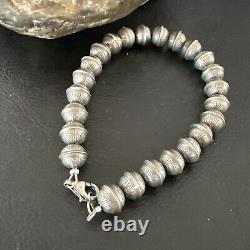 Handmade Stamped Navajo Pearls 8mm Beads 8 Sterling Silver Bracelet 17446