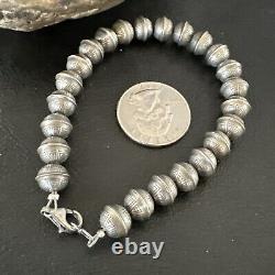 Handmade Stamped Navajo Pearls 8mm Beads 8 Sterling Silver Bracelet 17446