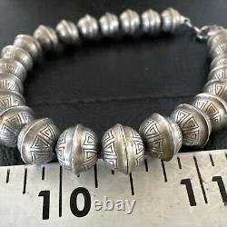 Handmade Stamped Navajo Pearls 8mm Beads 8 Sterling Silver Bracelet 17446