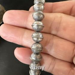 Handmade Stamped Navajo Pearls 8mm Beads 8 Sterling Silver Bracelet 17446