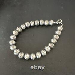 Handmade Stamped Navajo Pearls 8mm Beads 8 Sterling Silver Bracelet 17446