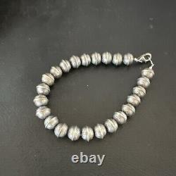 Handmade Stamped Navajo Pearls 8mm Beads 8 Sterling Silver Bracelet 17446