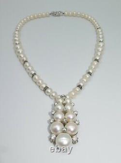 Haute Couture Jewelry, Handmade Pearl Necklace w Pendants, Vintage style, Bridal