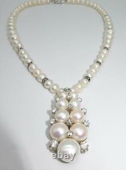 Haute Couture Jewelry, Handmade Pearl Necklace w Pendants, Vintage style, Bridal