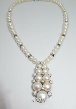 Haute Couture Jewelry, Handmade Pearl Necklace w Pendants, Vintage style, Bridal