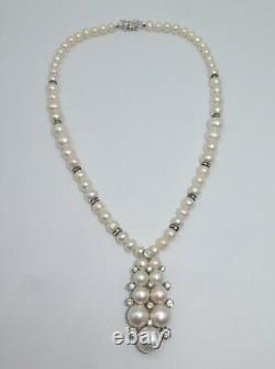 Haute Couture Jewelry, Handmade Pearl Necklace w Pendants, Vintage style, Bridal