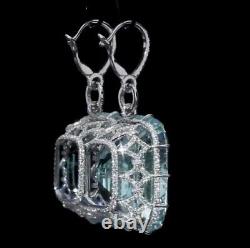 Lab Created Aquamarine Dangle Earrings Shiny White CZ Filigree Design Jewelry
