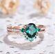 Lab Created Emerald Engagement Ring, Vintage Wedding Jewelry, Bridal Set
