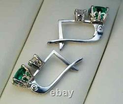 Luxurious 3.20Ct Luxurious Cushion Shape Simulated Emerald Her Pretty Earrings
