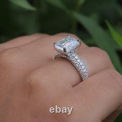 Luxury Emerald & Round Moissanite Silver Bridal Promise Gift Ring Set Jewelry