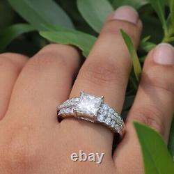 Luxury Vintage Style Princess & Round Moissanite Silver Bridal Gift Ring Jewelry