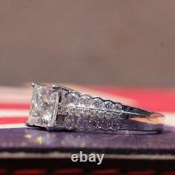 Luxury Vintage Style Princess & Round Moissanite Silver Bridal Gift Ring Jewelry
