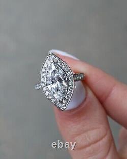 Marquise Cut Bezel Set Vintage Engagement Ring Halo Moissanite Wedding Jewelry