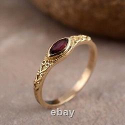 Minimalist Marquise Red Ruby Vintage Wedding Band For Women's In 10K Yellow Gold