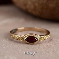 Minimalist Marquise Red Ruby Vintage Wedding Band For Women's In 10K Yellow Gold