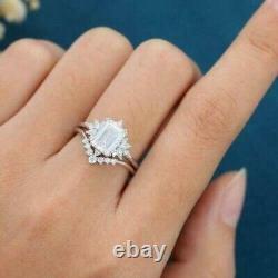 Moissanite 14K White Gold Plated Vintage 3.20 CT Emerald Cut Bridal Wedding Ring