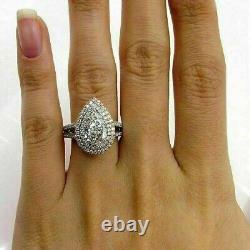 Moissanite 4CT Pear Cut Double Halo Vintage Sparkling Best Engagement Gift Ring